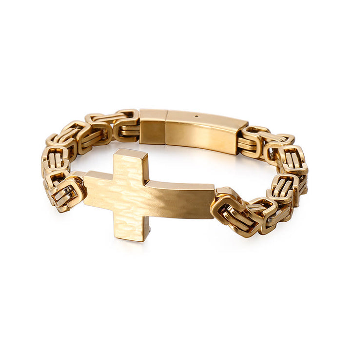 Christianartworkshop Armband mit gehämmertem, flachem Kreuz: Personalisiertes Symbol unerschütterlichen Glaubens an den Himmel - Golden - image 2