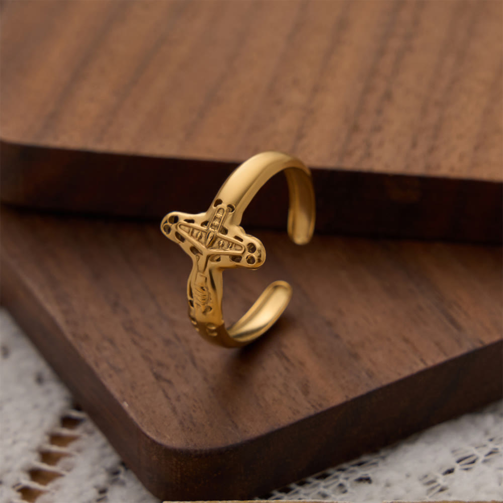 Christianartworkshop Verstellbarer offener Ring mit hohlem Kruzifix: Personalisiertes Symbol unerschütterlichen himmlischen Glaubens - image 2