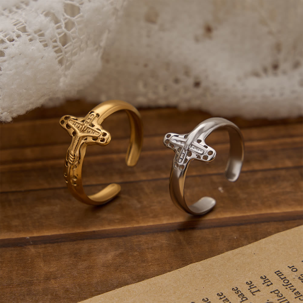 Christianartworkshop Verstellbarer offener Ring mit hohlem Kruzifix: Personalisiertes Symbol unerschütterlichen himmlischen Glaubens - image 1