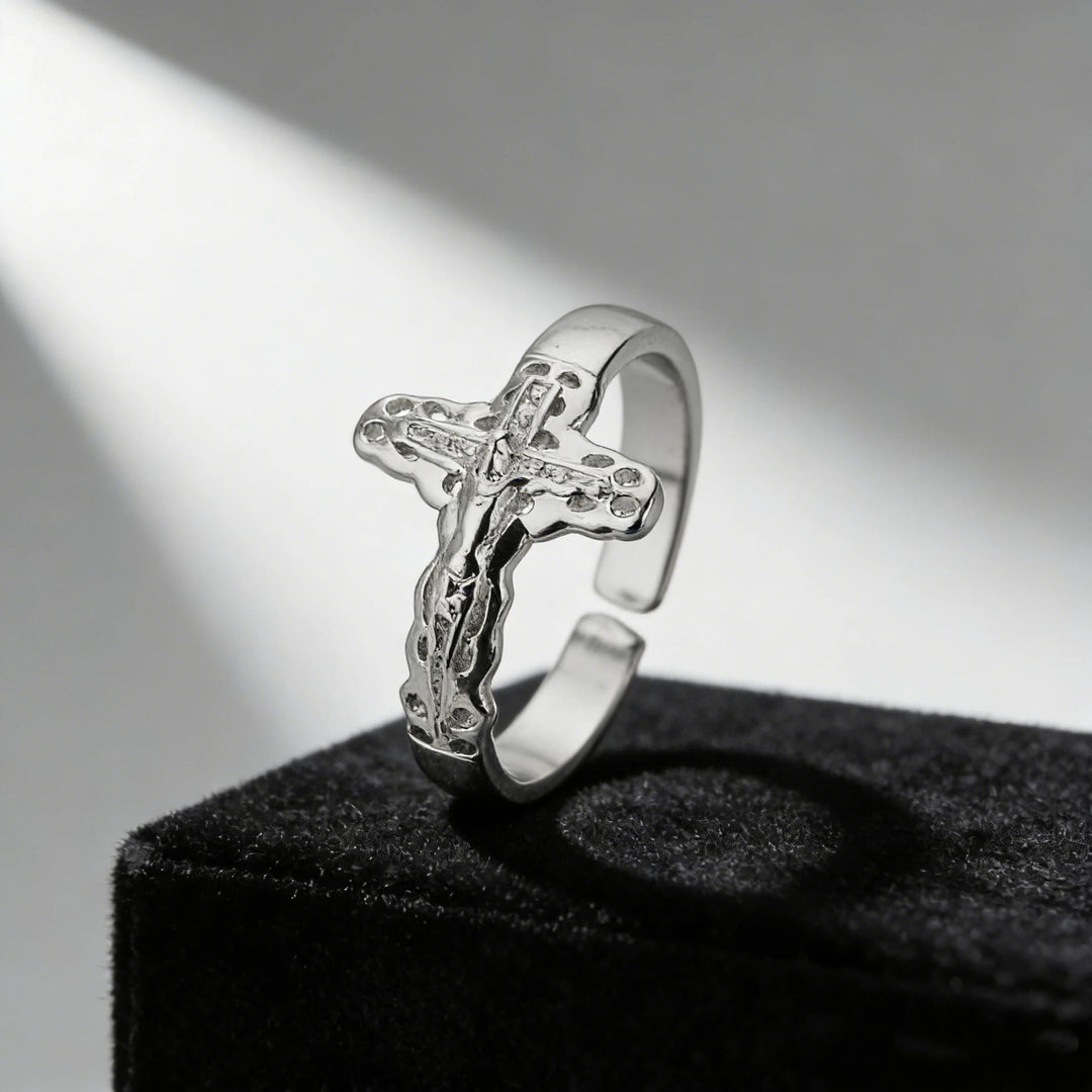 Christianartworkshop Verstellbarer offener Ring mit hohlem Kruzifix: Personalisiertes Symbol unerschütterlichen himmlischen Glaubens - Silber (Geeignet für US-Größen 7-10) - image 4