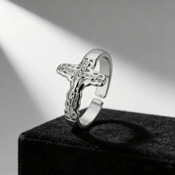 Christianartworkshop Verstellbarer offener Ring mit hohlem Kruzifix: Personalisiertes Symbol unerschütterlichen himmlischen Glaubens - Silber (Geeignet für US-Größen 7-10) - image 4