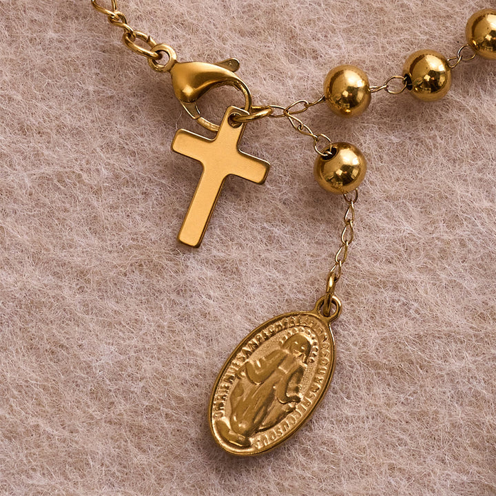 Christianartworkshop Armband mit glatter, runder Perle, Medaille der Jungfrau Maria und baumelndem Kreuz: Persönliches Symbol unerschütterlichen himmlischen Glaubens - image 5