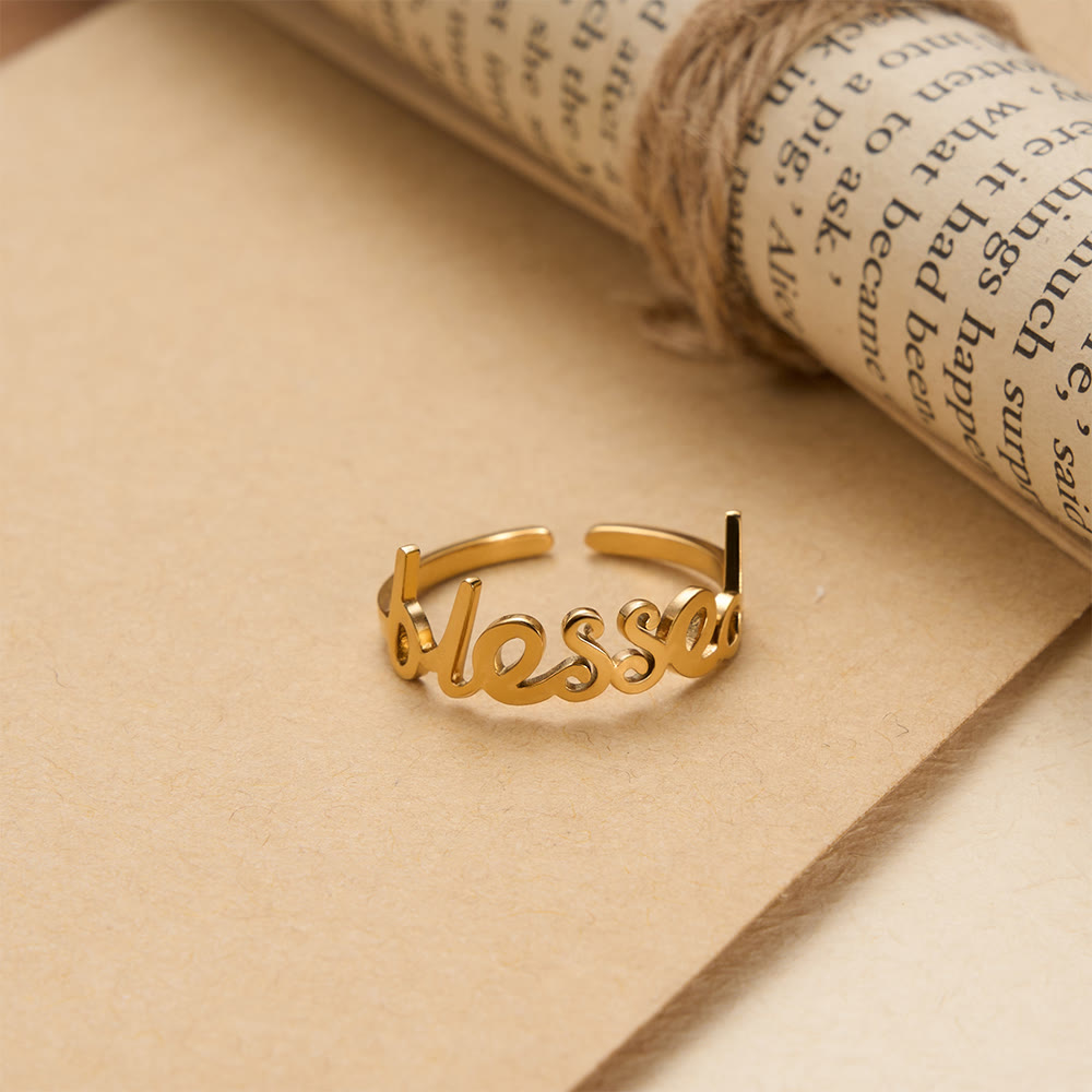 Christianartworkshop Verstellbarer Ring mit geschwungenem „Gesegnetes Wort“: Personalisiertes Symbol unerschütterlichen Glaubens an den Himmel - image 3