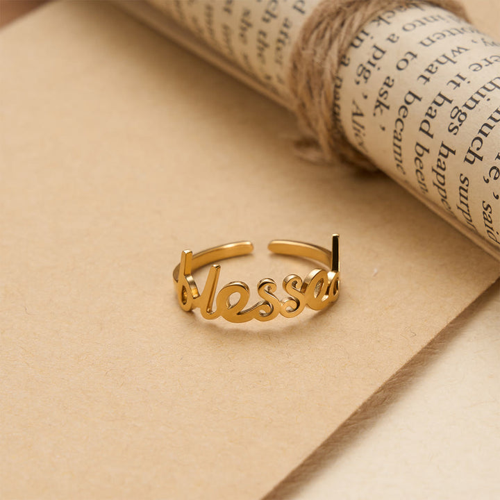 Christianartworkshop Verstellbarer Ring mit geschwungenem „Gesegnetes Wort“: Personalisiertes Symbol unerschütterlichen Glaubens an den Himmel - image 3