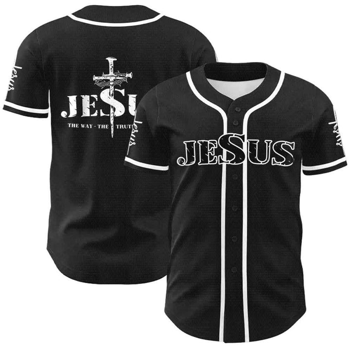 Christianartworkshop Jesus Kreuz Nagel und Dornenkrone Baseballtrikot - Schwarz - Weiß - 5XL - image 4