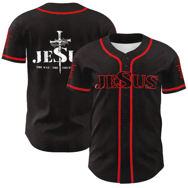 Christianartworkshop Jesus Kreuz Nagel und Dornenkrone Baseballtrikot - Schwarz - Rot - 5XL - image 7