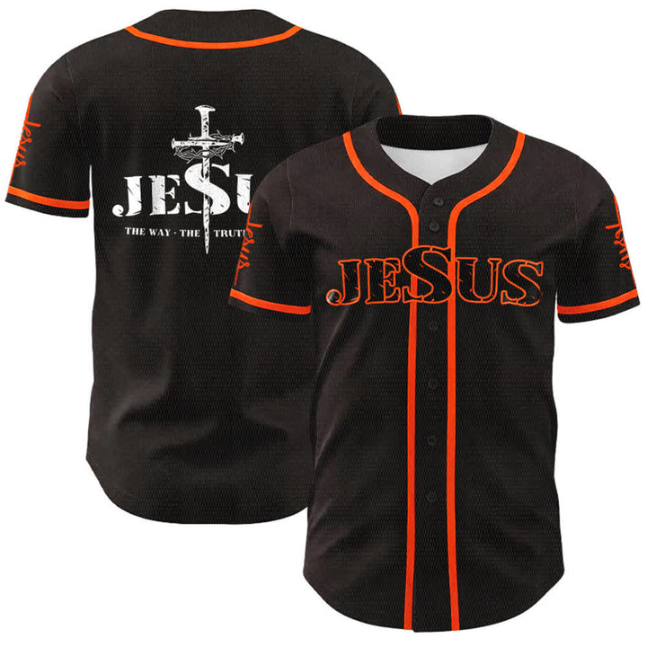 Christianartworkshop Jesus Kreuz Nagel und Dornenkrone Baseballtrikot - Schwarz - Orange - 5XL - image 10