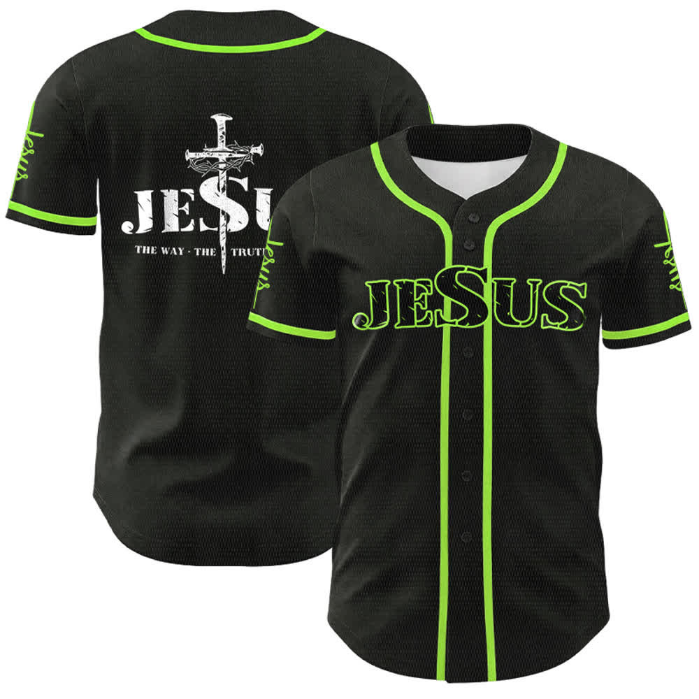 Christianartworkshop Jesus Kreuz Nagel und Dornenkrone Baseballtrikot - Schwarz - Grün - 5XL - image 22
