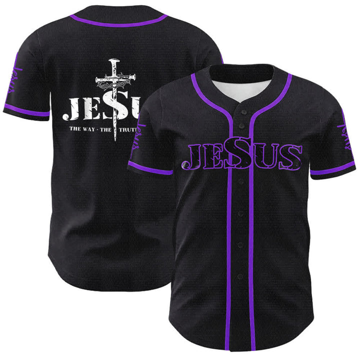 Christianartworkshop Jesus Kreuz Nagel und Dornenkrone Baseballtrikot - Schwarz - Lila - 5XL - image 25