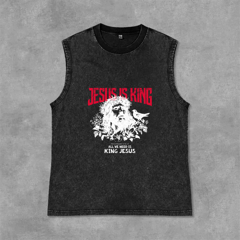 Christianartworkshop Jesus Is King Crown of Thorns Unisex Washed Tank Top - Schwarz - 2XL - image 3