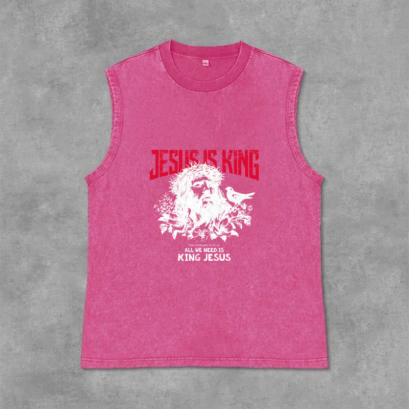 Christianartworkshop Jesus Is King Crown of Thorns Unisex Washed Tank Top - Rosa - 2XL - image 9