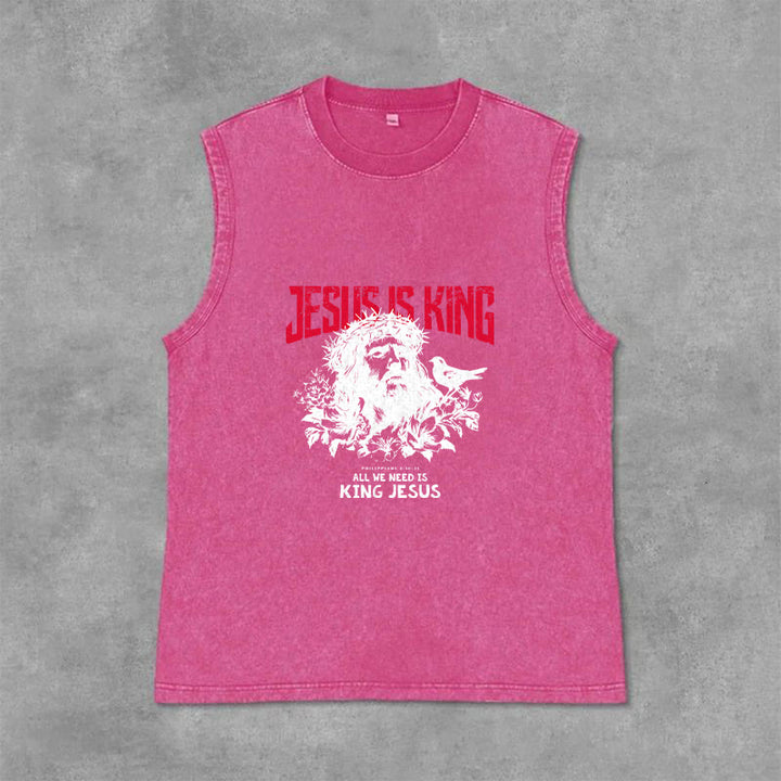 Christianartworkshop Jesus Is King Crown of Thorns Unisex Washed Tank Top - Rosa - 2XL - image 9
