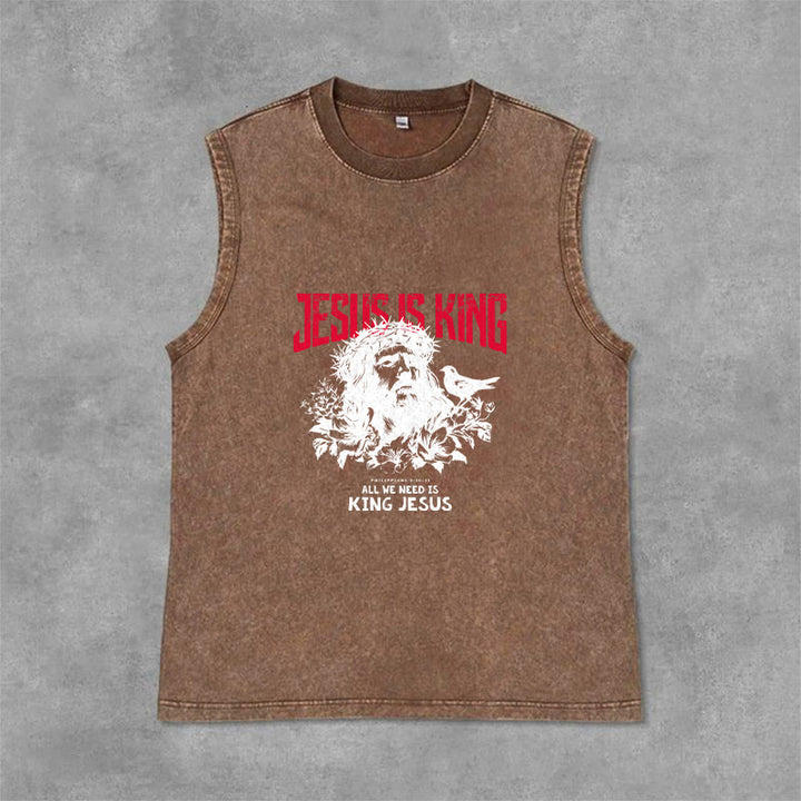 Christianartworkshop Jesus Is King Crown of Thorns Unisex Washed Tank Top - Braun - 2XL - image 6