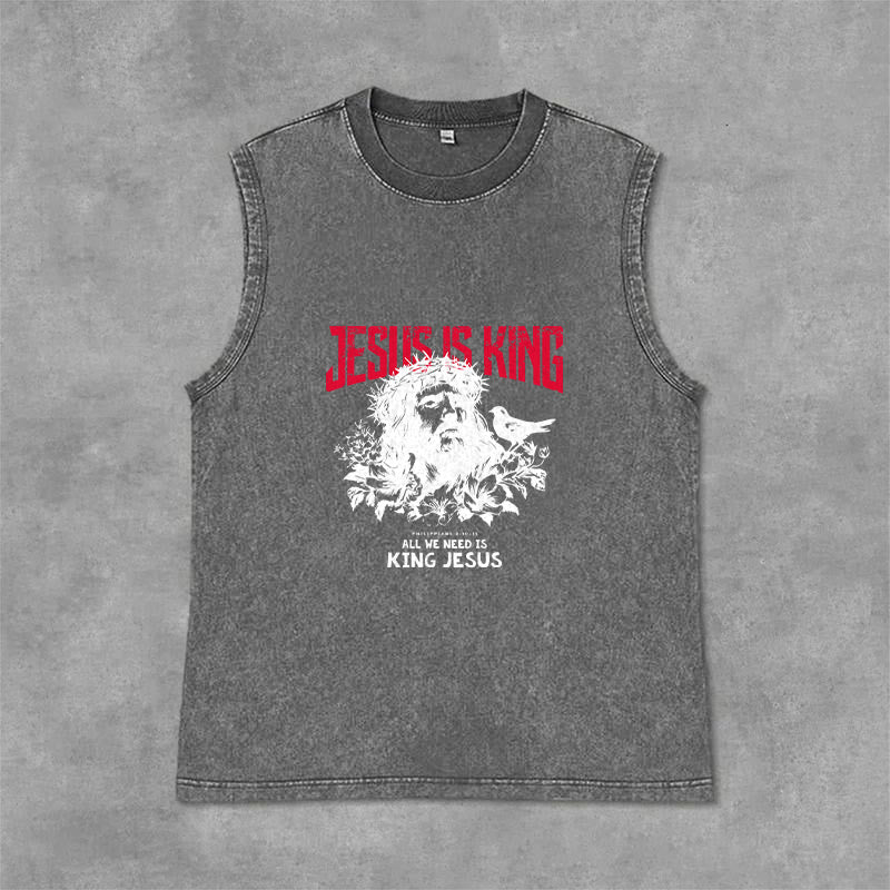 Christianartworkshop Jesus Is King Crown of Thorns Unisex Washed Tank Top - Grau - 2XL - image 12
