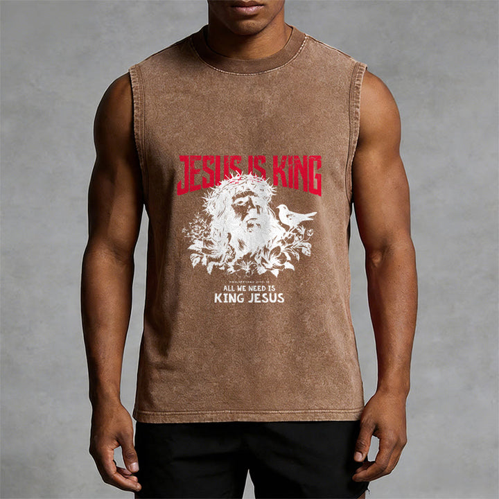 Christianartworkshop Jesus Is King Crown of Thorns Unisex Washed Tank Top - image 7