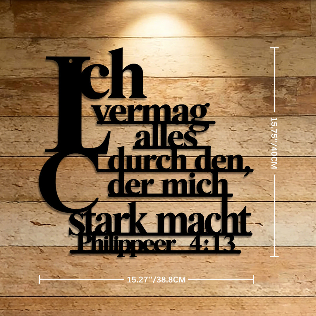 Christianartworkshop Wanddeko aus Metall mit gestapelten Buchstaben des deutschen Bibelverses Philipper 4,13: Zeitloses Symbol der heiligen, erlösenden Gnade - 15,75''*15,27''*0,04''/40cm*38,8cm*0,1cm - image 5