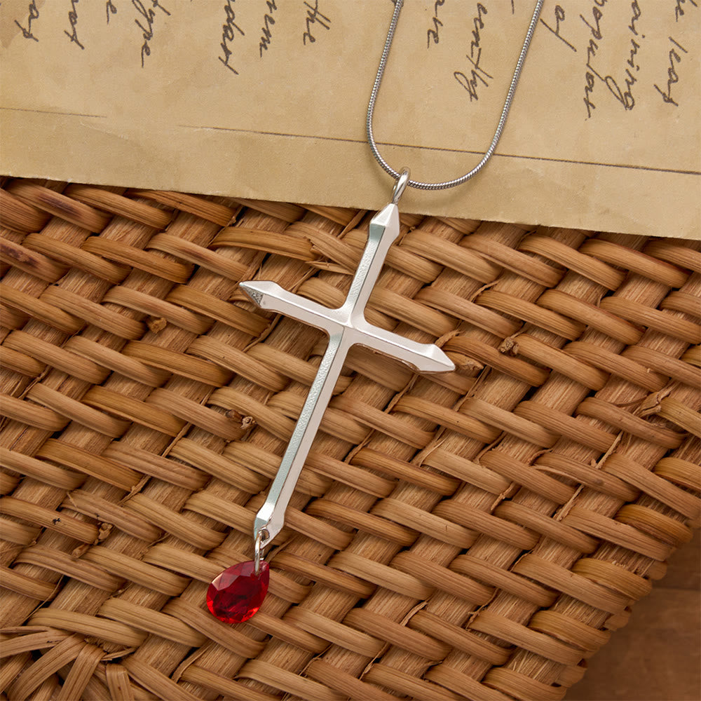 Christianartworkshop Schwertkreuz-Halskette mit rotem Zirkon-Anhänger: Ein heiliges Andenken für Gläubige - image 1