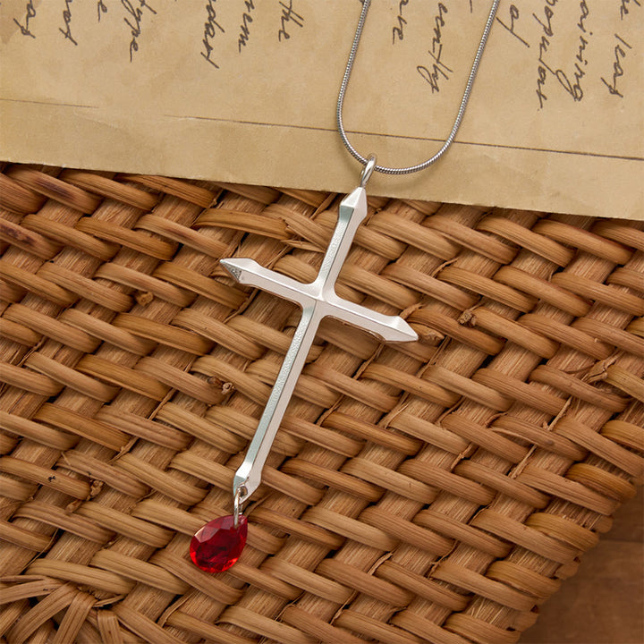 Christianartworkshop Schwertkreuz-Halskette mit rotem Zirkon-Anhänger: Ein heiliges Andenken für Gläubige - image 1