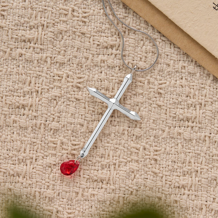 Christianartworkshop Schwertkreuz-Halskette mit rotem Zirkon-Anhänger: Ein heiliges Andenken für Gläubige - image 3