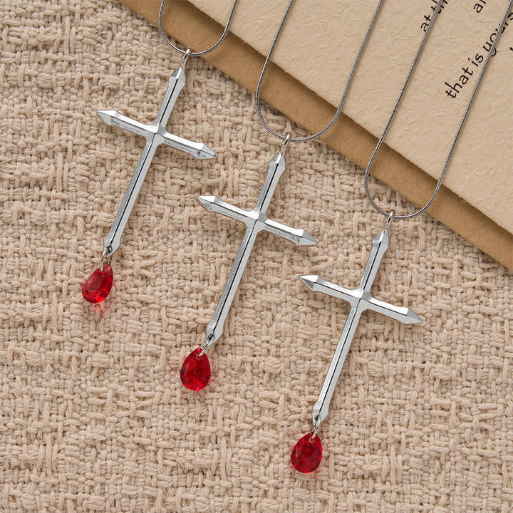 Christianartworkshop Schwertkreuz-Halskette mit rotem Zirkon-Anhänger: Ein heiliges Andenken für Gläubige - image 4