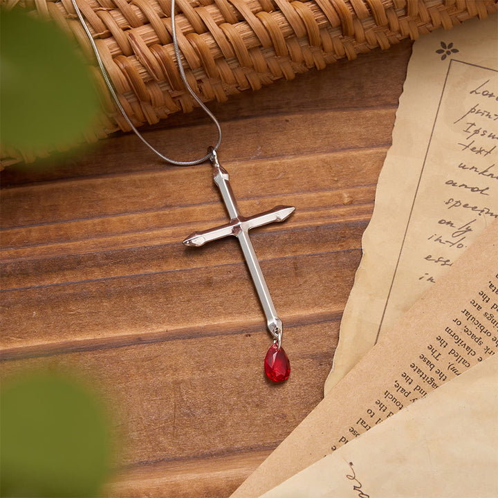 Christianartworkshop Schwertkreuz-Halskette mit rotem Zirkon-Anhänger: Ein heiliges Andenken für Gläubige - image 2
