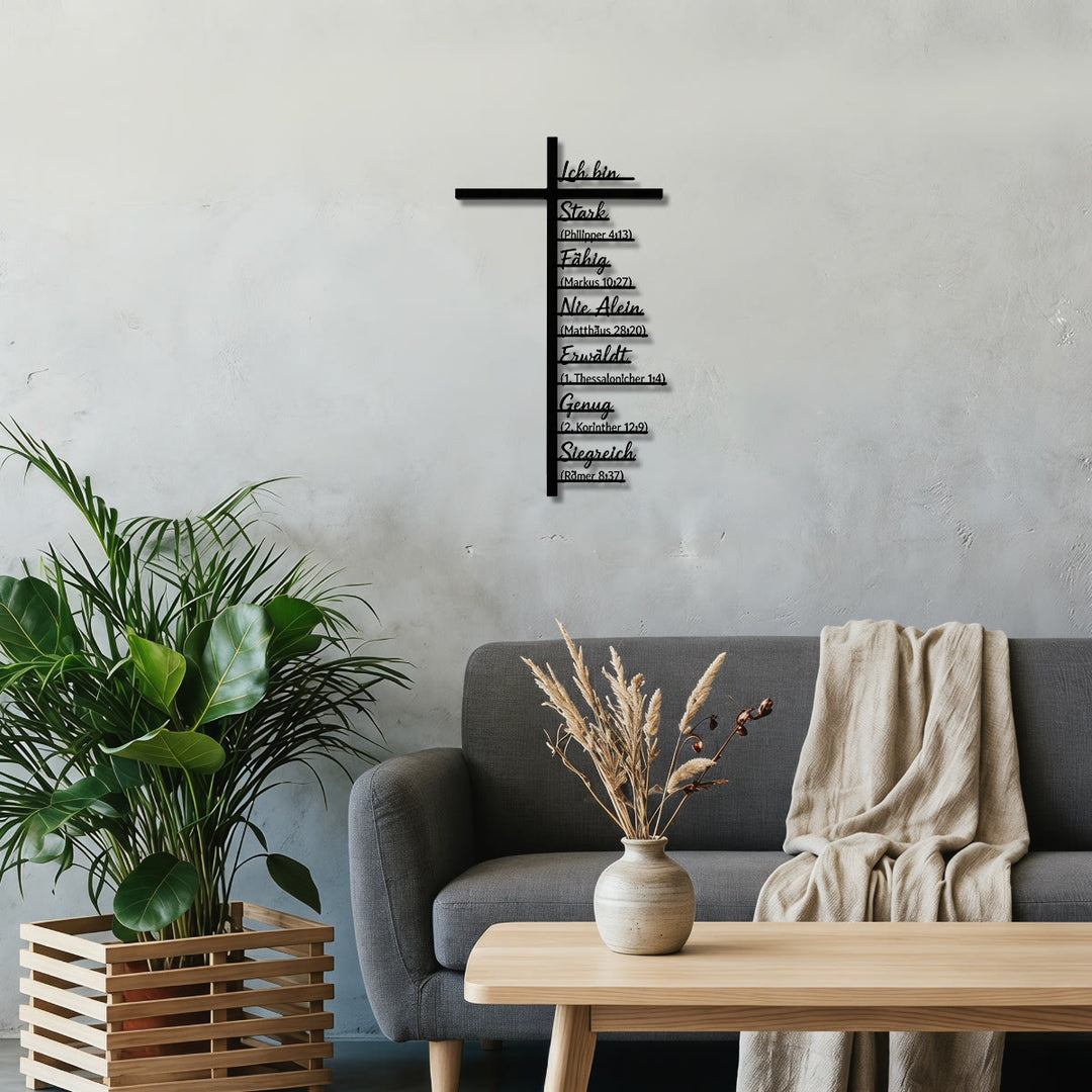 Christianartworkshop Vertikales Kreuz – Deutsche Identität – Bibelvers – Metall-Wanddekoration: Zeitloses Symbol der heiligen, erlösenden Gnade - image 3
