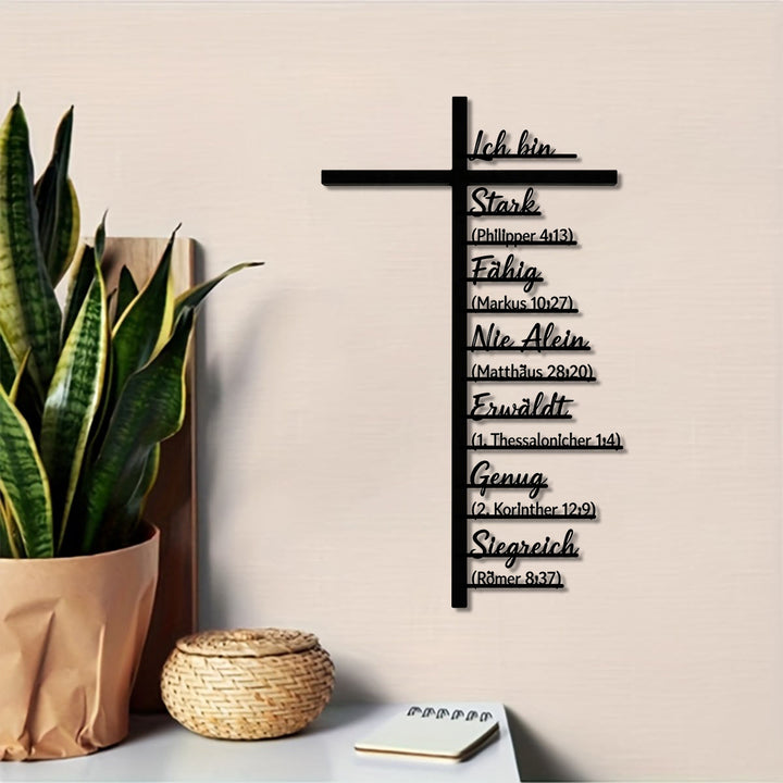 Christianartworkshop Vertikales Kreuz – Deutsche Identität – Bibelvers – Metall-Wanddekoration: Zeitloses Symbol der heiligen, erlösenden Gnade - image 0