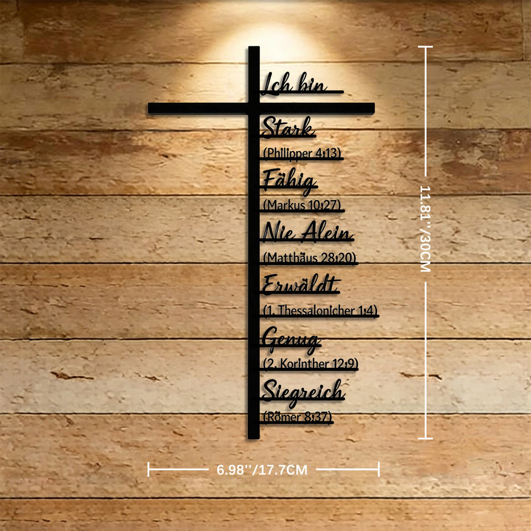 Christianartworkshop Vertikales Kreuz – Deutsche Identität – Bibelvers – Metall-Wanddekoration: Zeitloses Symbol der heiligen, erlösenden Gnade - 6,98''*11,81''*0,04''/17,7 cm*30 cm*0,1 cm - image 4