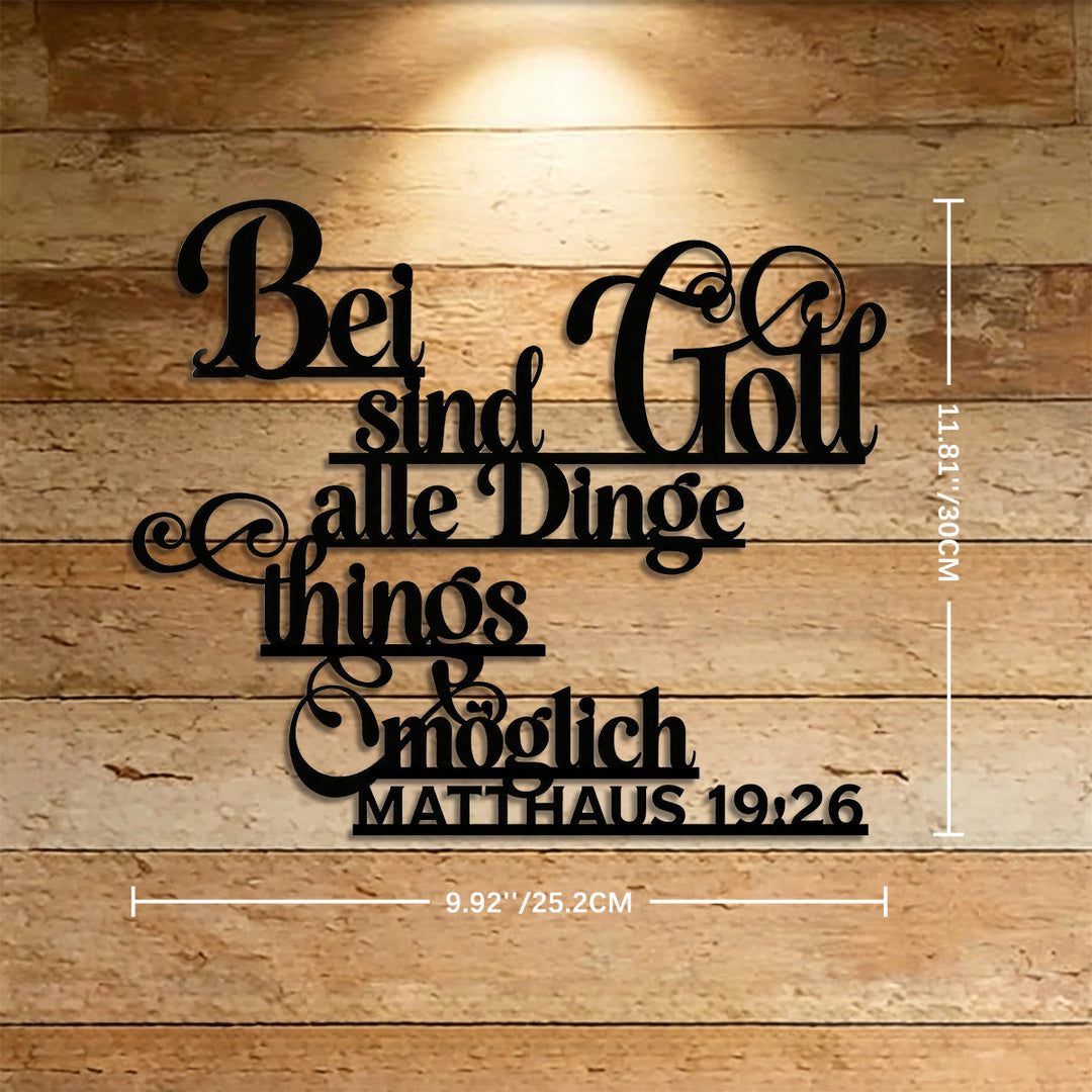 Christianartworkshop Wanddeko aus Metall mit dem Schriftzug „Matthäus 19,26“ in kursiver deutscher Sprache: Zeitloses Symbol der heiligen Gnade - 11,81''*9,92''*0,04''/30cm*25,2cm*0,1cm - image 4
