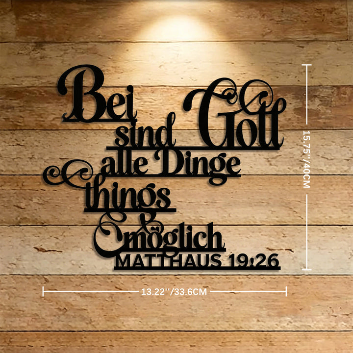 Christianartworkshop Wanddeko aus Metall mit dem Schriftzug „Matthäus 19,26“ in kursiver deutscher Sprache: Zeitloses Symbol der heiligen Gnade - 15,75''*13,22''*0,04''/40cm*33,6cm*0,1cm - image 5