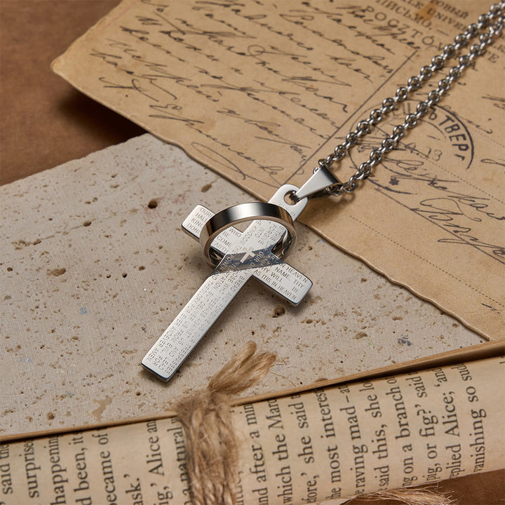 Christianartworkshop Graviertes Kreuzanhänger-Halskette mit dem Vaterunser und drehbarem Ring - image 8