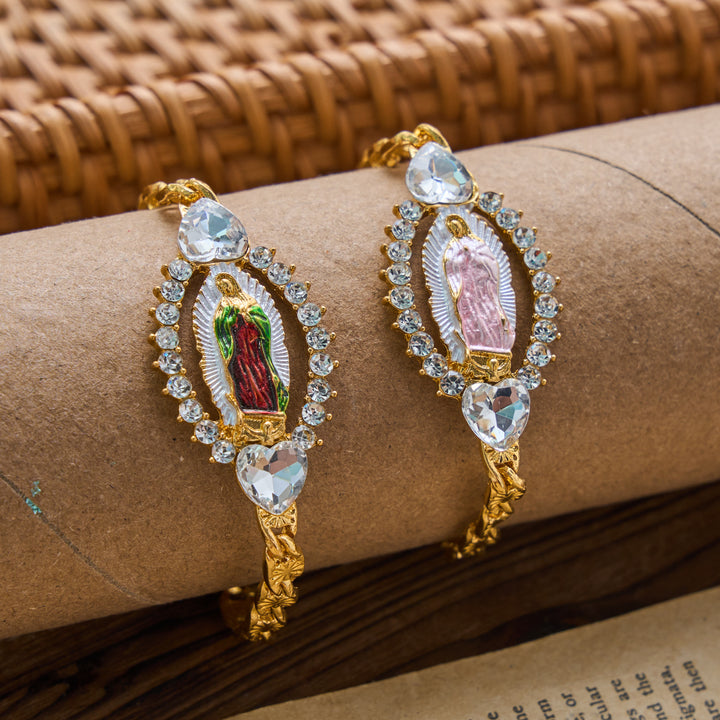 Christianartworkshop Herzförmiges Armband mit Kristallrahmen und ovalem Anhänger „Unsere Liebe Frau von Guadalupe“: Personalisiertes Symbol unerschütterlichen himmlischen Glaubens - image 2