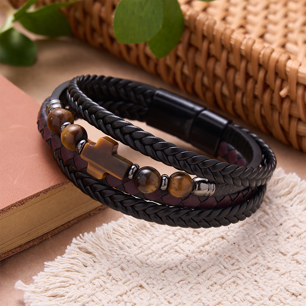 Christianartworkshop Geflochtenes Armband mit Natursteinkreuz: Personalisiertes Symbol beständiger göttlicher Zärtlichkeit - Cross&Tiger's Eye - image 4
