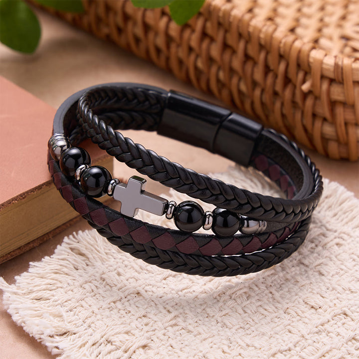Christianartworkshop Geflochtenes Armband mit Natursteinkreuz: Personalisiertes Symbol beständiger göttlicher Zärtlichkeit - Kreuz & Schwarzer Onyx - image 3