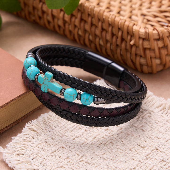 Christianartworkshop Geflochtenes Armband mit Natursteinkreuz: Personalisiertes Symbol beständiger göttlicher Zärtlichkeit - Kreuz & Türkis - image 6