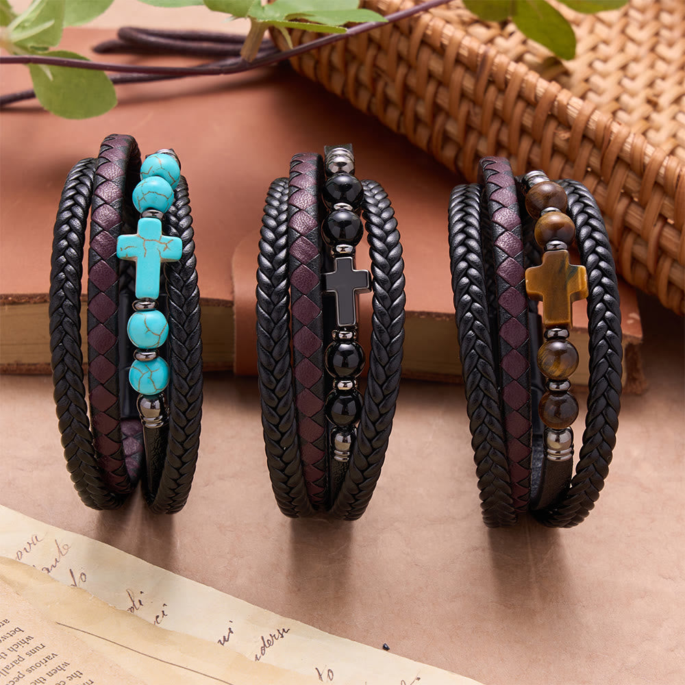 Christianartworkshop Geflochtenes Armband mit Natursteinkreuz: Personalisiertes Symbol beständiger göttlicher Zärtlichkeit - image 1
