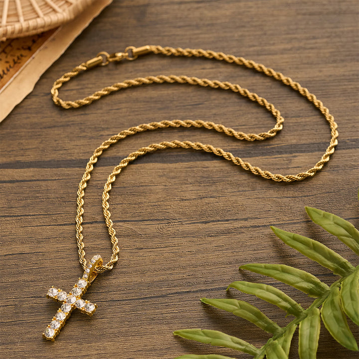 Christianartworkshop Halskette mit glatt gedrehter Kette und vollständig mit Steinen besetztem Kreuz: Zeitloses Symbol sanfter himmlischer Fürsorge - image 4