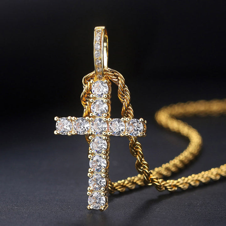 Christianartworkshop Halskette mit glatt gedrehter Kette und vollständig mit Steinen besetztem Kreuz: Zeitloses Symbol sanfter himmlischer Fürsorge - image 0