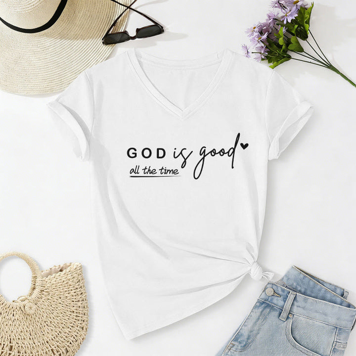 Christianartworkshop Gott ist immer gut – Lässiges V-Ausschnitt-T-Shirt mit doppeltem kleinen Herzmotiv - Weiß - 2XL - image 20