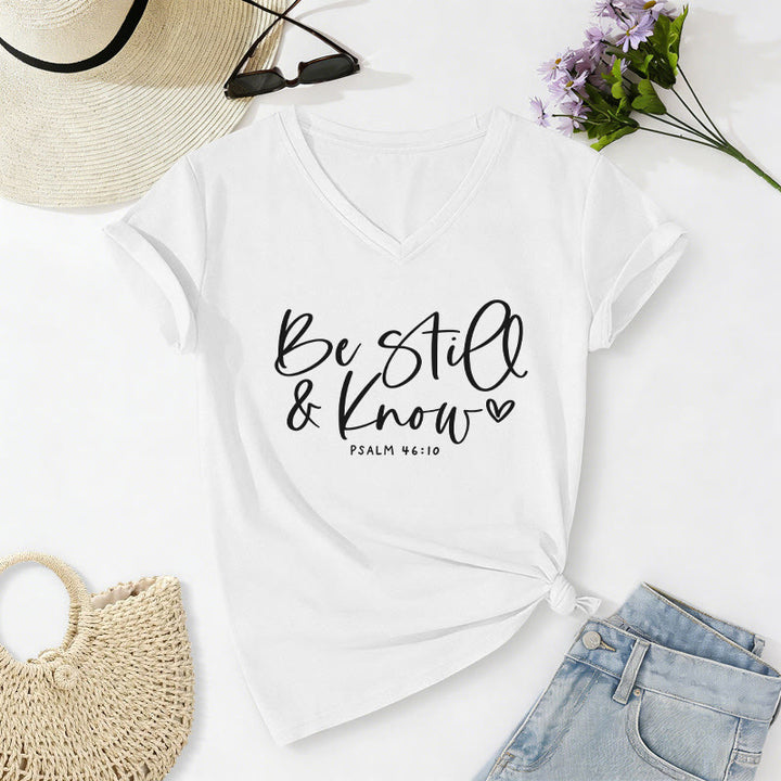 Christianartworkshop Sei still und erkenne fließendes Herz – Psalm 46,10 – Lässiges V-Ausschnitt-T-Shirt - Weiß - 2XL - image 20