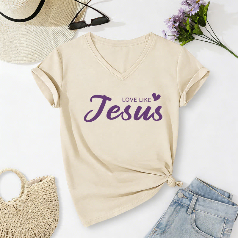 Christianartworkshop Liebe Person hinter mir – Rückseite: Johannes 15,12 – Vorderseite: Liebes-Slogan – Lässiges V-Ausschnitt-T-Shirt - image 20