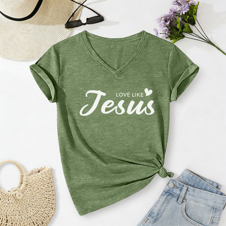 Christianartworkshop Liebe Person hinter mir – Rückseite: Johannes 15,12 – Vorderseite: Liebes-Slogan – Lässiges V-Ausschnitt-T-Shirt - image 56