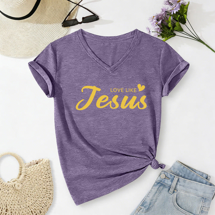Christianartworkshop Liebe Person hinter mir – Rückseite: Johannes 15,12 – Vorderseite: Liebes-Slogan – Lässiges V-Ausschnitt-T-Shirt - image 38