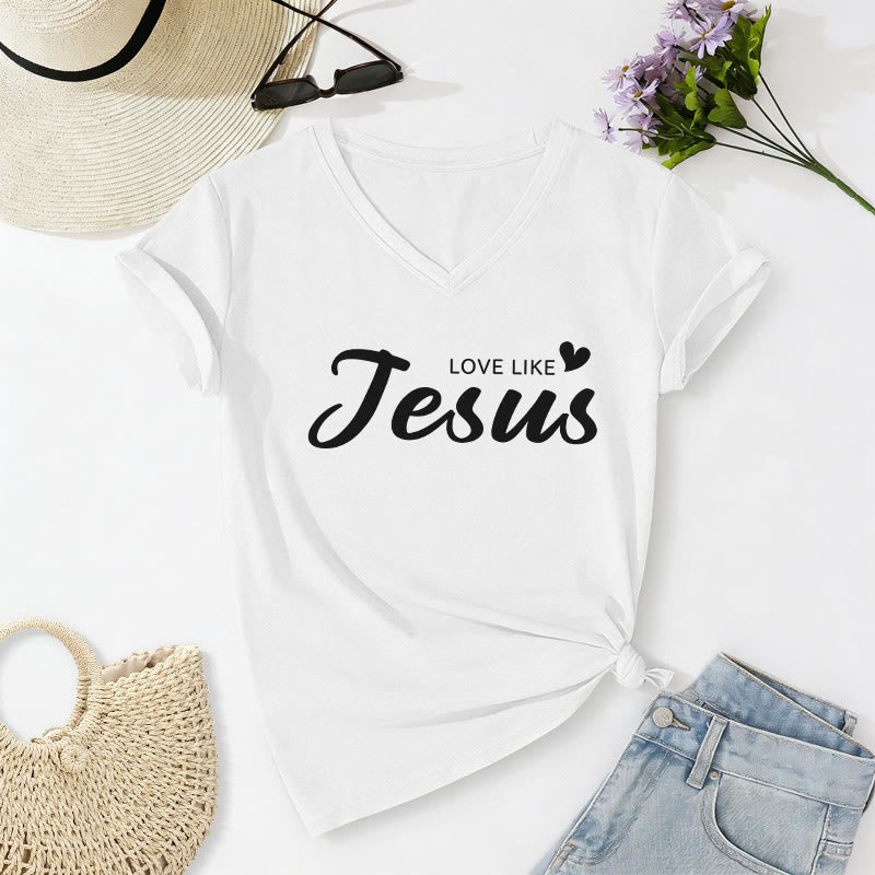 Christianartworkshop Liebe Person hinter mir – Rückseite: Johannes 15,12 – Vorderseite: Liebes-Slogan – Lässiges V-Ausschnitt-T-Shirt - image 62