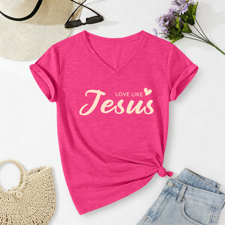 Christianartworkshop Liebe Person hinter mir – Rückseite: Johannes 15,12 – Vorderseite: Liebes-Slogan – Lässiges V-Ausschnitt-T-Shirt - image 50