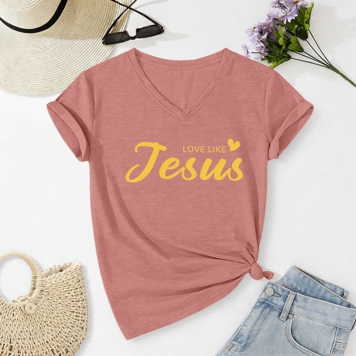 Christianartworkshop Liebe Person hinter mir – Rückseite: Johannes 15,12 – Vorderseite: Liebes-Slogan – Lässiges V-Ausschnitt-T-Shirt - image 8