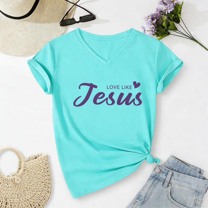Christianartworkshop Liebe Person hinter mir – Rückseite: Johannes 15,12 – Vorderseite: Liebes-Slogan – Lässiges V-Ausschnitt-T-Shirt - image 68
