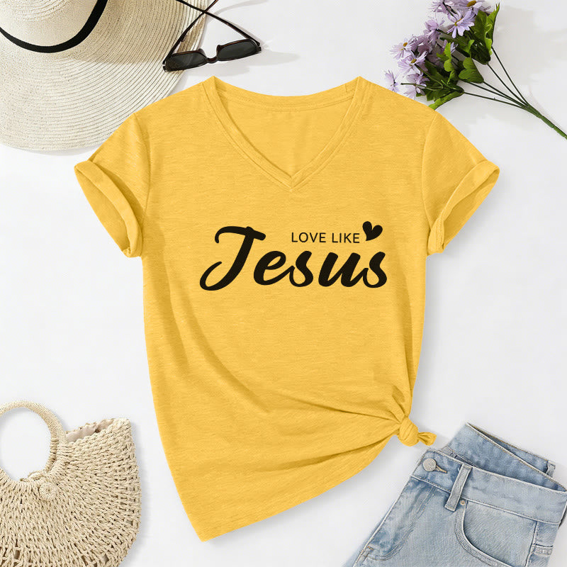 Christianartworkshop Liebe Person hinter mir – Rückseite: Johannes 15,12 – Vorderseite: Liebes-Slogan – Lässiges V-Ausschnitt-T-Shirt - image 26