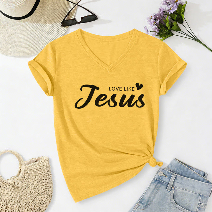 Christianartworkshop Liebe Person hinter mir – Rückseite: Johannes 15,12 – Vorderseite: Liebes-Slogan – Lässiges V-Ausschnitt-T-Shirt - image 26