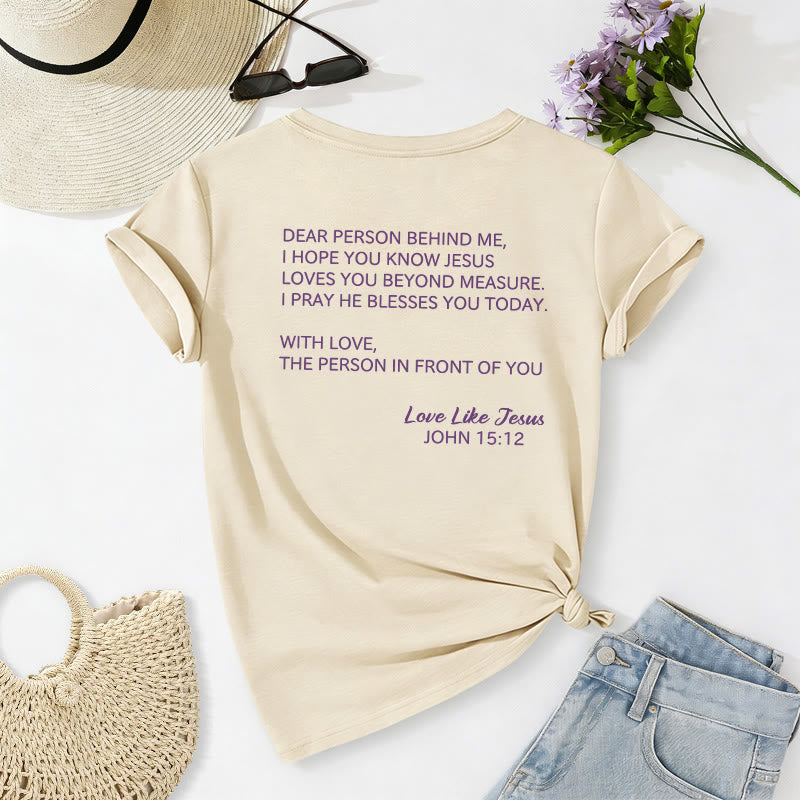 Christianartworkshop Liebe Person hinter mir – Rückseite: Johannes 15,12 – Vorderseite: Liebes-Slogan – Lässiges V-Ausschnitt-T-Shirt - image 22
